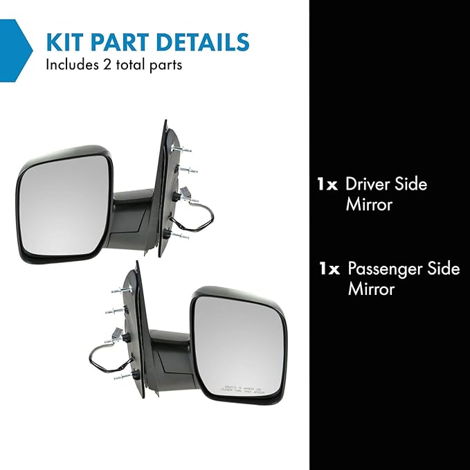 TRQ Driver and Passenger Side Mirror Assembly Set Power Textured Black Foldaway Compatible with 2009 Ford E-150 2009 E-250 20