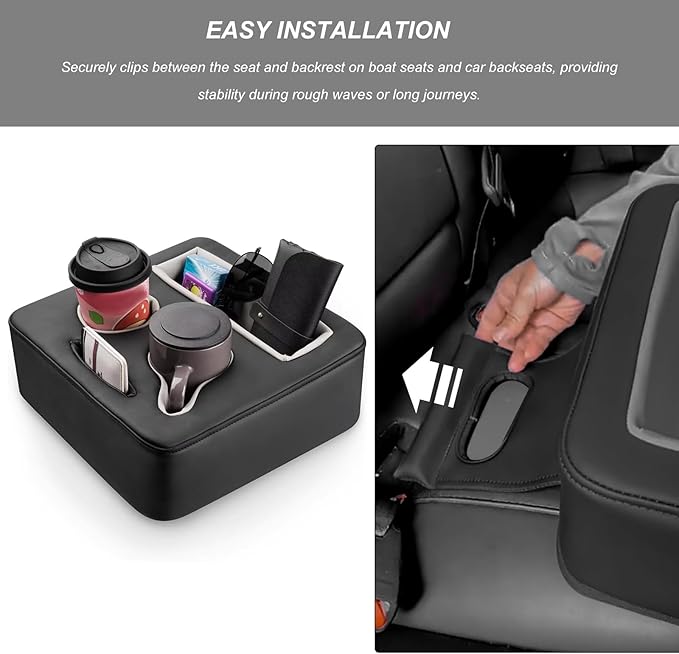 Sun Walker Back Seat Cup Holder for Car, Waterproof Rear Seat Organizer Expander Tray to Store Phone Drink Snack, Universal L