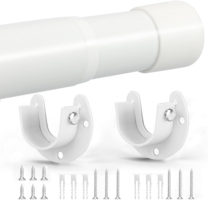 Closet Rod, 17 to 68Inch Closet Rods for Hanging Clothes, Heavy Duty Adjustable Closet Hanging Rod Bar White Closet Poles for