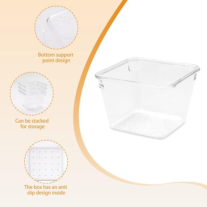 Clear Acrylic Drawer Organizers Set Storage for Makeup, Office Desk Small Vanity Trays for Drawer Bathroom Plastic Make up Or