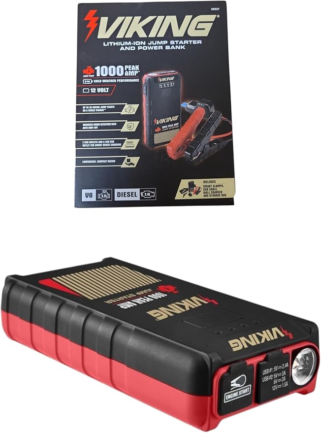 1000 Peak amp Lithium-ion Jump Starter and Power Bank Compatible with Viking