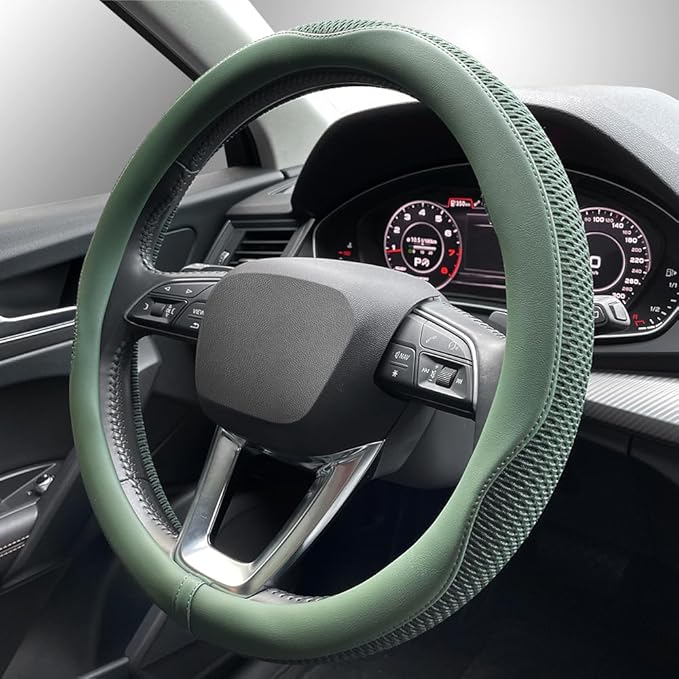 LKWLIKEI Car Steering Wheel Cover, Universal 15 inch, the Latest Microfiber Leather Breathable Technology Fabric, Non-Slip, C