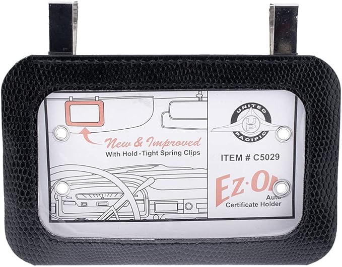 United Pacific C5029 Classic Vintage Style Sun Visor Registration Holder/Visor Clip, Sun Visor Accessory, Synthetic Material w/Clear Window - ONE Unit