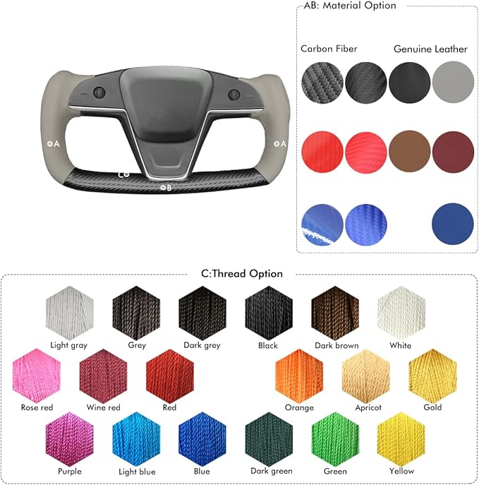 MEWANT Steering Wheel Cover for Yoke Style Steering Wheel for Tesla Model S 2021-2023 / Model X 2021-2023 Hand-Stitched Steering Wrap
