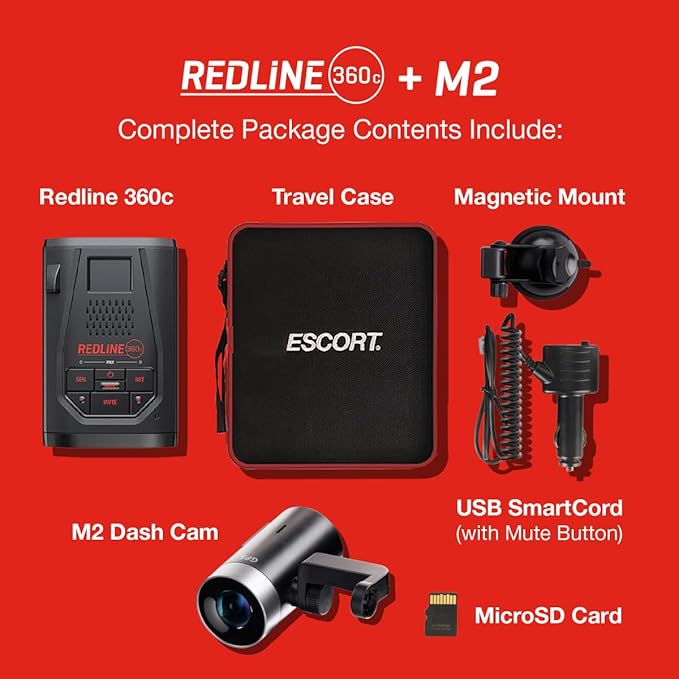 Escort Redline 360c Laser Radar Detector & Escort M2 Smart Dash Cam Bundle - HD Video, Extreme Range, AI Assisted Filtering, 