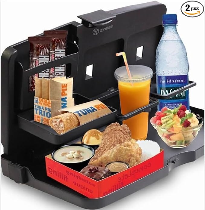 ZONETECH Multi-Functional Portable Foldable Car Backseat Tray Desk 2 Pack - Black Vehicle Table for Food, Meal, Snack, Laptop - Stay Organized When on The Go (1-Pack)