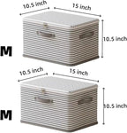 Foldable Storage Containers, Gray Striped Fabric Boxes with Lids, Stackable Closet Organizer Bins for Bedroom, Clothing Stora