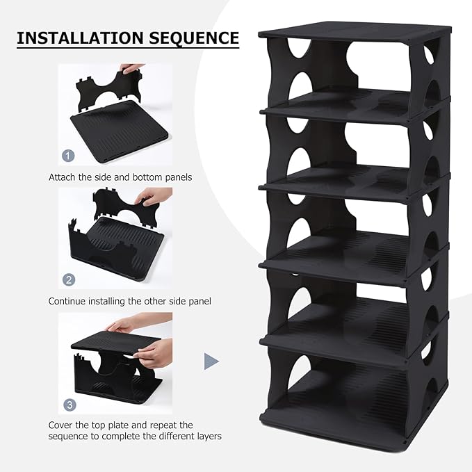 6-Tier Thickened Shoe Rack, Stackable Storage Organizer for Bedroom Entry, Adjustable Rack, Shoe Slots Shelf, Easy Tower Rack