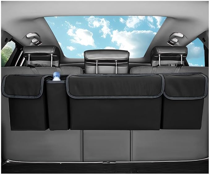 Car Trunk Organizer, Oxford Backseat Storage Bag with 4 Pockets, Waterproof Adjustable Large Capacity Hanging