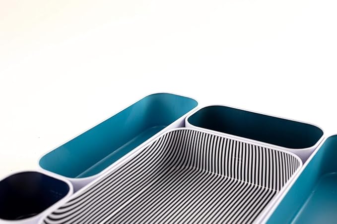 Three by Three Seattle 5 Piece Metal Organizer Tray Set for Storing Makeup, Stationery, Utensils, and More in Office Desk, Ki