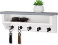 Nekon Key Holder Wall Mount, Wall Organizer Shelf with 5 Key Hooks, Room Decor for Home and Apartment Essentials, Gray and Wh