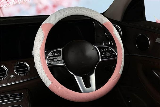 Fashion Cat Ear Leather Steering Wheel Cover Women Girl 15"(38cm) Universal Fit Auto D Shaped Leather Steering Wheel Covers (