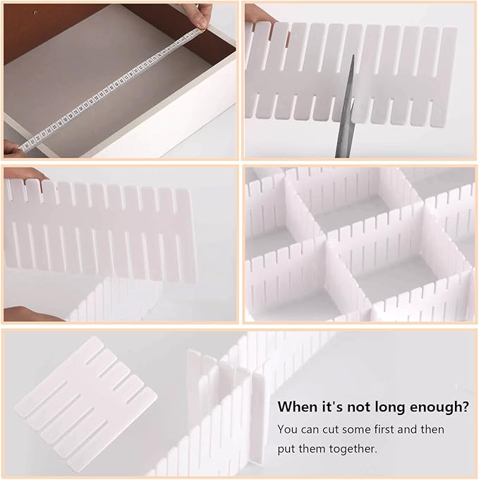 Ohlove 20Pcs Drawer Organizer Dividers 17"x2.8" Adjustable Storage Organizer Separator for Socks, Underwear, Makeup, Kitchen,