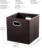PRANDOM Leather Foldable Cube Storage Bins 11x11 inch [4-Pack] Fabric Storage Baskets Cubes Drawer with Cotton Handles Organi