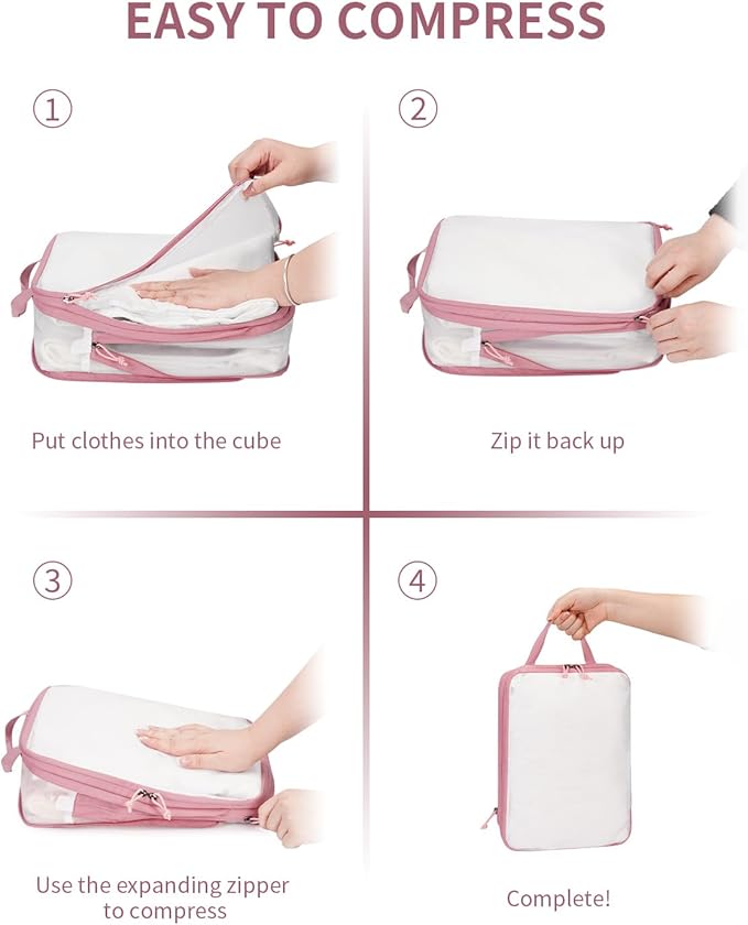 ECOHUB 6 Set Compression Packing Cubes, Gifts for Women Mom, Lightweight Vacation Travel Essentials Accessories for Suitcase 