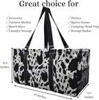 NGIL Extra Large Utility Tote Reusable Grocery Organizing Bag Oversized Collapsible for Storage, Picnic,Car, Beach (Cow Splatter Print-black)