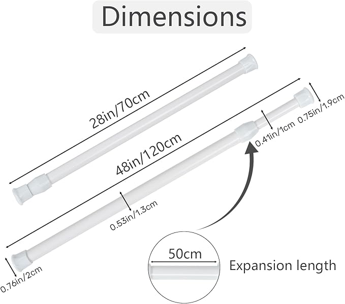 4Pcs Spring Tension Curtain Rod 28-48 Inches Adjustable Shower Curtain, Shower Rods for Bathroom, Kitchen, Window, Closet, Wh