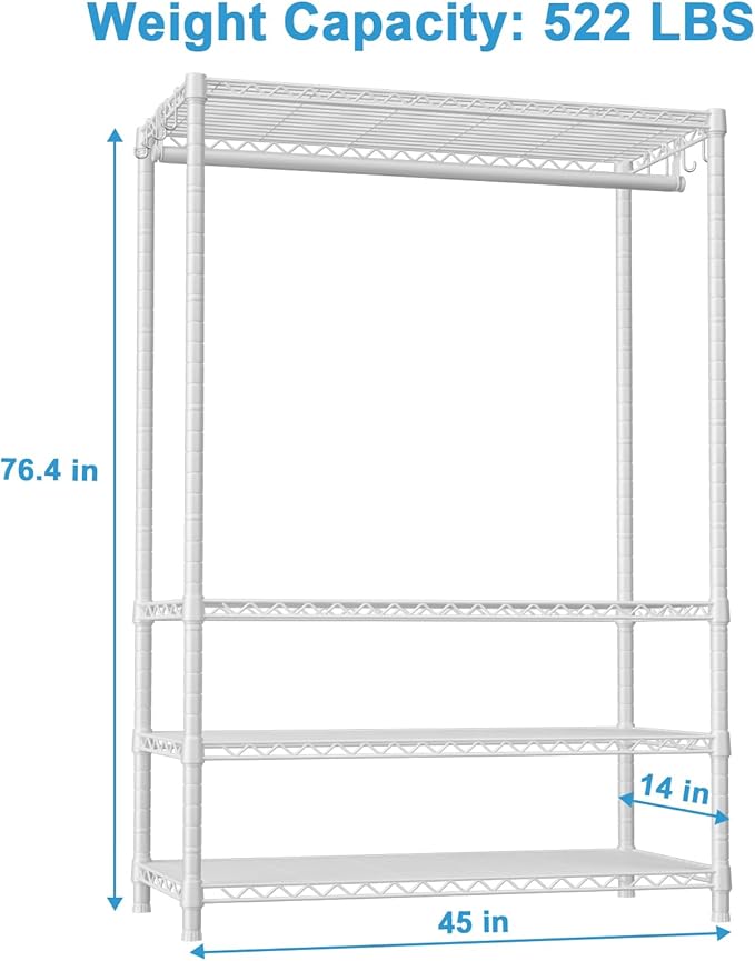 Ulif H4 Plus Garment Rack, 4-Tier Portable Clothes and Clothing Rack for Bedroom and Cloakroom, Closet Storage and Organizer 