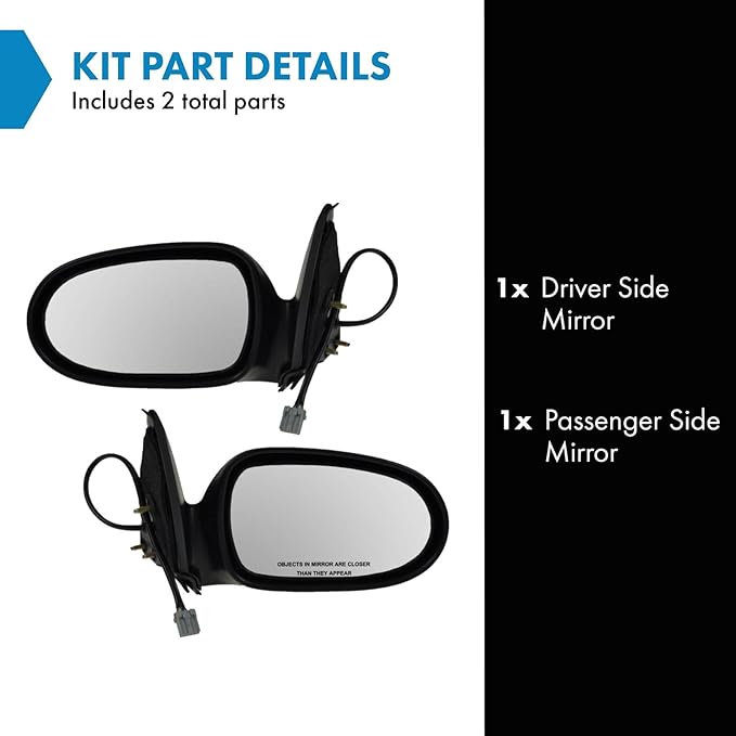 TRQ 2 Piece Driver and Passenger Side Mirror Assembly Set Electric Adjustment Heated No Memory Black Compatible with 2000-200