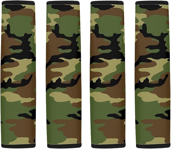 Forchrinse 4pcs Green Camo Car Seat Belt Cover Pads,Cool Soft Shoulder Seatbelt Pads,Non Slip Safety Belt Strap Shoulder Pad for Adults and Children