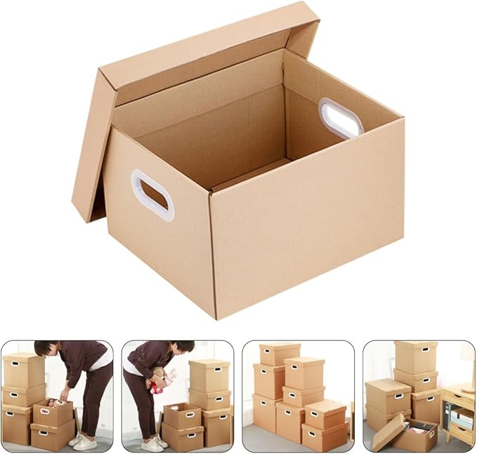 Cabilock Document File Storage Box with Lid 30l 43x31x24cm Kraft Paper Office File Organizer Portable Document Case Home and 