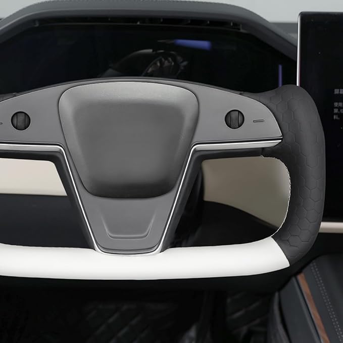 MEWANT Hand Stitched White Leather Steering Wheel Cover Wrap for Tesla Model S 2021-2023 / Model X 2021-2023 Steering Wheel Accessories