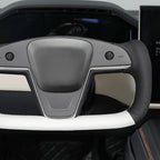 MEWANT Hand Stitched White Leather Steering Wheel Cover Wrap for Tesla Model S 2021-2023 / Model X 2021-2023 Steering Wheel Accessories