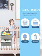 Hanging Diaper Organizer for Crib/Playpen/Bassinet – Hold 80+ Diapers - 4 Deep Pockets-H19in x L15 in Changing Table Diaper H