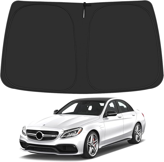 Windshield Sun Shade for 2015-2021 Merce-des Benz C Class W205 C250 C300 C400 Accessories, Foldable Window Sunshade Sun Visor Protector, Front Windshield Sunshade Sun Shield Block UV Rays Heat