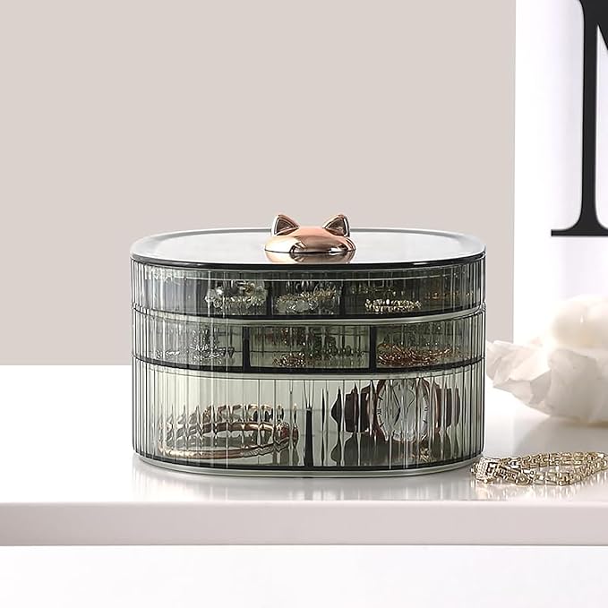 HALAFE Jewelry Box, 3-Layer Acrylic Jewelry Organizer with Cat Shape Handle, Clear Jewelry Boxes for Women Girls, Make up Org