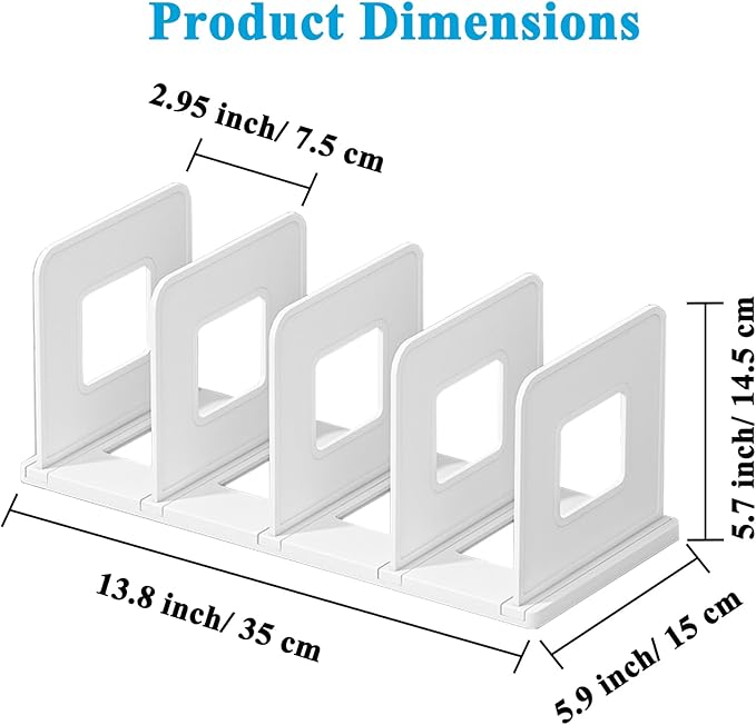 SAYEEC Desk File Sorter Vertical Desktop File Folder Organizer 4 Section Plastic Book Holder Adjustable Shelf Dividers Closet