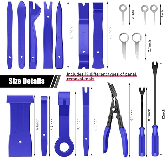 19PCS Trim Removal Tool Set, Car Panel Door Audio Trim Removal Tool Kit, Plastic Pry Tool Kit for Car Panel Dash Door Audio w