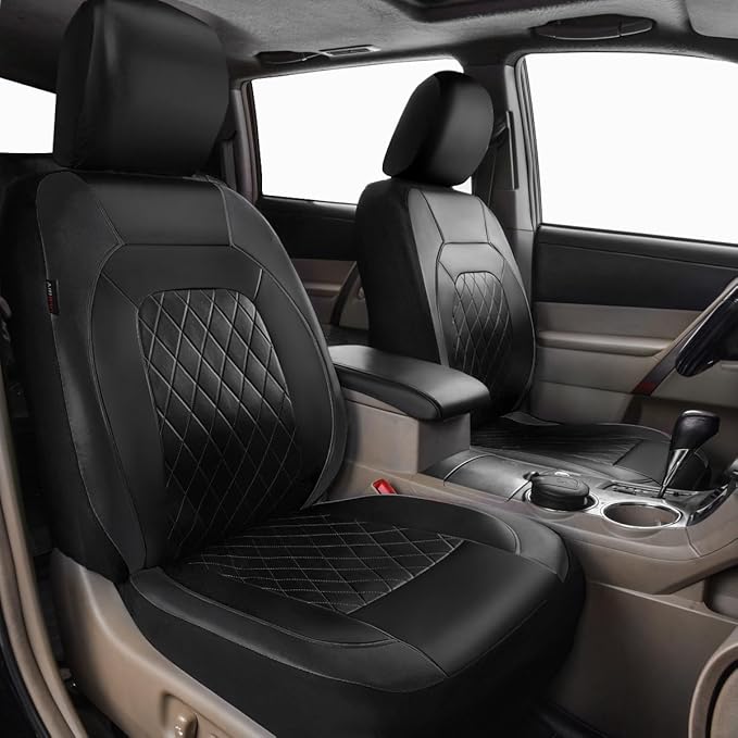 Universal Deluxe Pu Luxury Vinyl Faux Leather Car Seat Covers Full Set, Airbag Compatible, Breathable, Fit for Cars, Trucks, 
