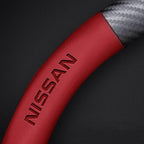 Customized Steering Wheel Cover Compatible with Nissan, Nappa Leather & Carbon Fiber Design Car Steering Wheel Cover, with Coasters and 3-in-1 USB Fast Charging Cable (Red)