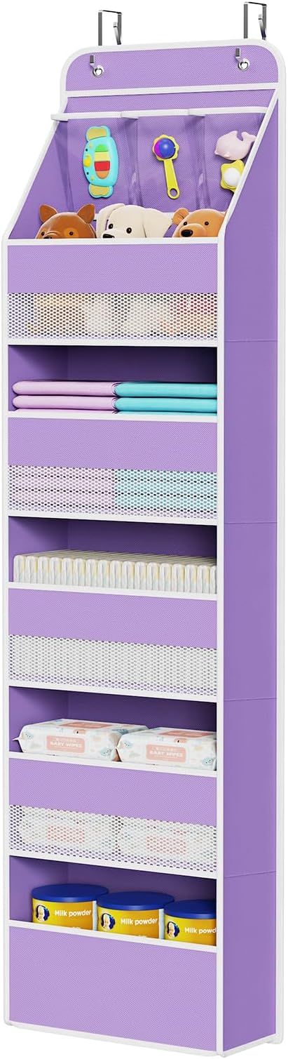 Univivi 6-Shelf Over Door Hanging Organizer Fabric Baby Door Storage with 5 Large Pockets and 3 Small PVC Pockets Wall Mount 