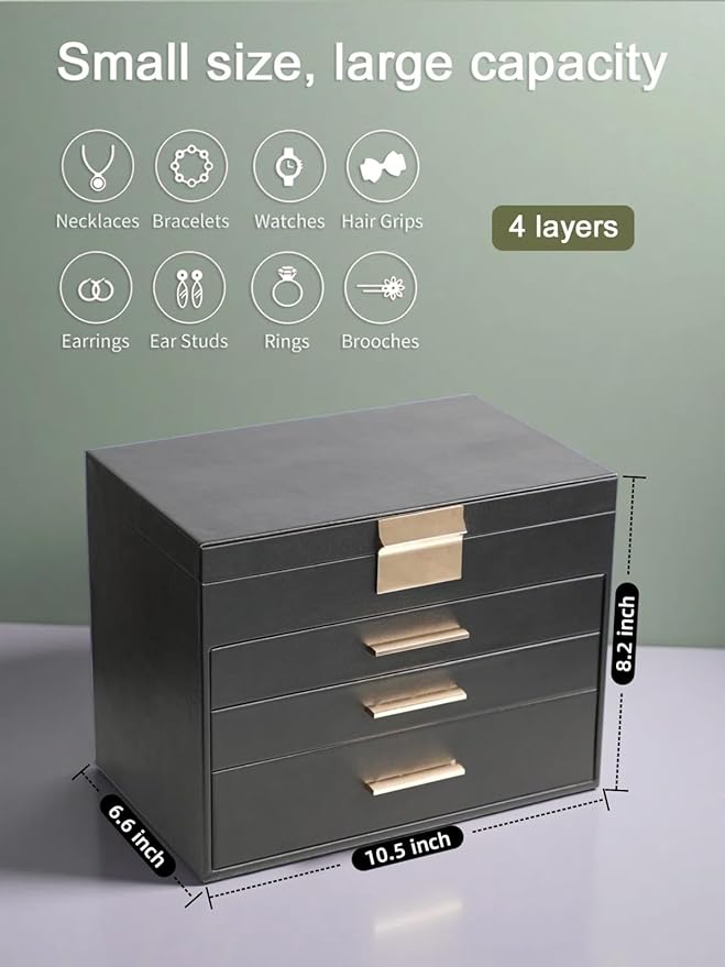 BOOVO Jewelry Boxes for Women, 5 Layer Jewelry Organizer with Necklace Hanger and Drawers, Large Jewelry Box for Earrings, Ne