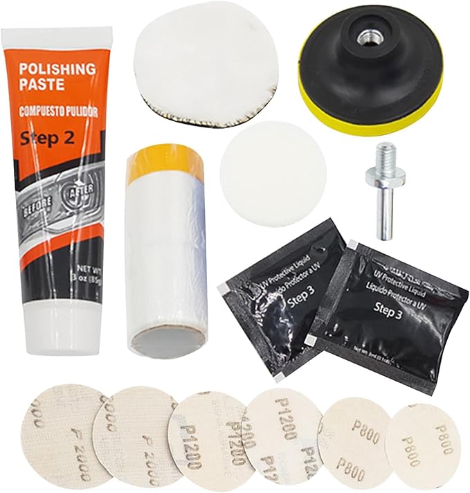 14 Polishing Headlight Restoration Kit and Restoration, Headlight Restoration Kit for Car and Motorcycle, Car Headlight Cleaner, Brings Headlights Back to Like New
