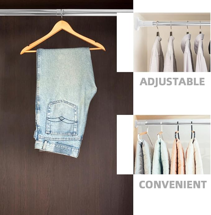 Amosfun Heavy Duty Closet Rod 2pcs Stainless Steel Extendable Clothes Rail 47-80cm Adjustable Tension Pole for Wardrobe and B