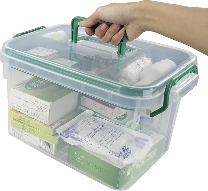 1-Pack Clear Storage Box Container, Family First Aid Box Medicine Box Organizer