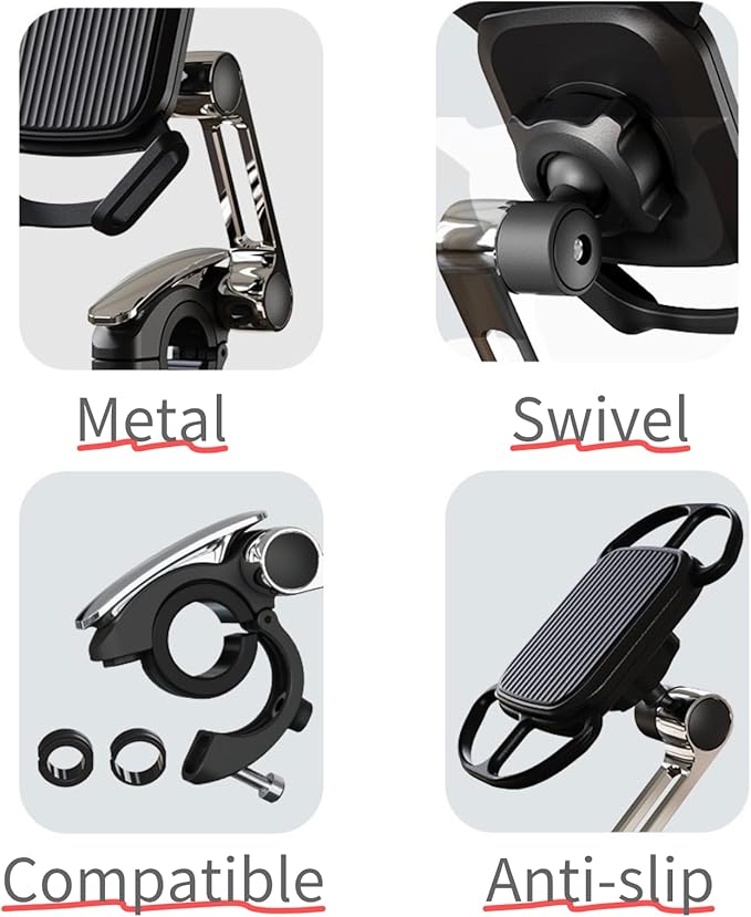 Rcool Universal Bike Phone Mount Holder,with Buckle Mount Base, 360°Rotation Four Corner Fixation for Bicycles Scooter eBike Dirt Road Cruiser Jogging Stroller Torch Light Dash Cam，Black