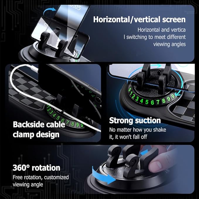 Multifunctional Vehicle-Mounted Anti-Slip Mat, Slip Mat Auto Universal Phone Holder, Rotatable Car Phone Holder Dashboard Mat