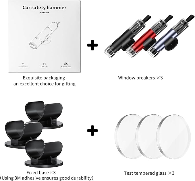 3-Pack Car Safety Hammer Seatbelt Cutter, 2026 Upgraded Transparent Lid Window Breaker Seatbelt Cutter Underwater, 2 in 1 Eme