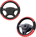 Black Polka Dot Red Bow Steering Wheel Cover,Cute Classic Universal Fit 14-15 inch Steering Wheel Cover for Women Men, Automo