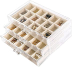 YUFONG Earring Organizer Box Acrylic Jewelry Organizer with 3 Drawers 54 Adjustable Grids Clear Stackable Earring Holder Velv