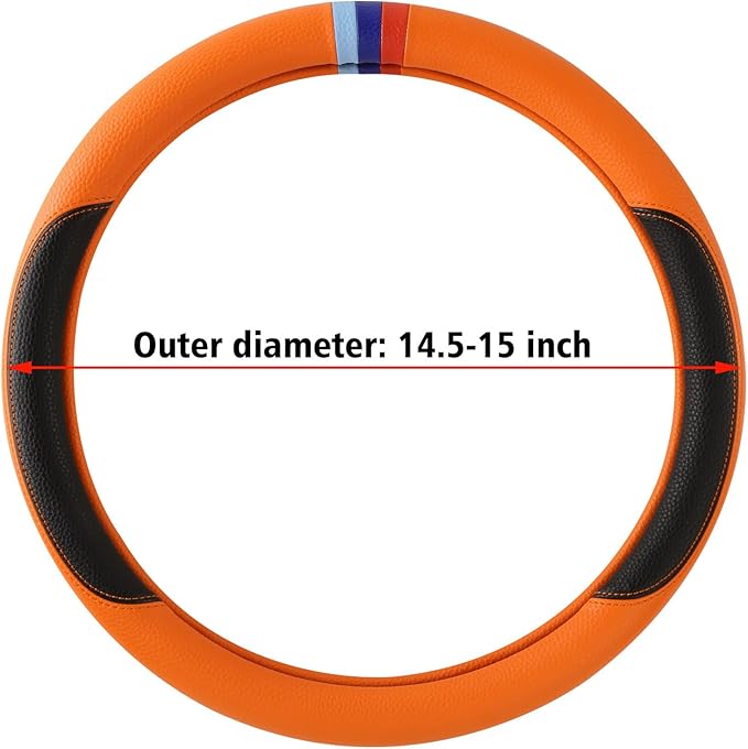 Cxtiy Steering Wheel Cover for BMW X1 X2 X3 X4 X5 X6 330i 530i 740i iX1 iX3 i4 i5 M3 M5 (Orange, Standardized(14.5'-15'))