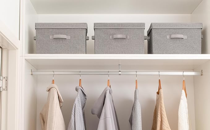 StorageWorks Fabric Storage Bins with Lid, Decorative Storage Boxes for Shelves, Stackable Closet Organizer Basket with Handl