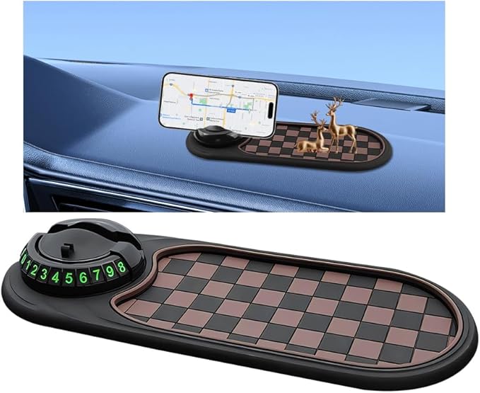 Multifunctional Car Anti-Slip Pad, 3 in 1 Rotatable Non-Slip Vehicle Dashboard Mat with Phone Holder & Temporary Parking Numb