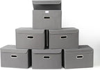 Fabric Foldable Collapsible Storage Cube Bin Organizer Basket with Lid, Handles, Removable Divider for Home, Closet (Grey, 6P