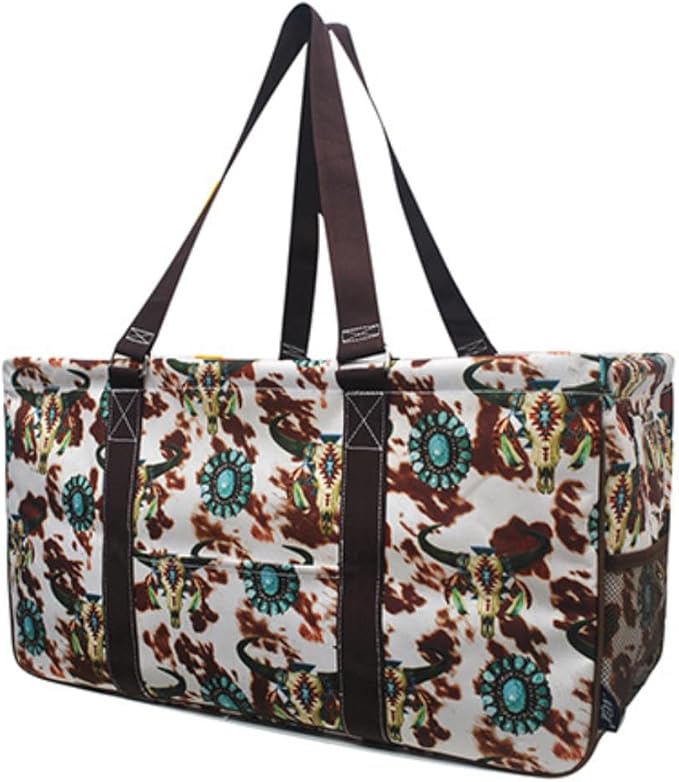 NGIL Extra Large Utility Tote Reusable Grocery Bag Oversized Collapsible for Groceries, Storage, Picnic, Beach (Bulls and Cow-Black)