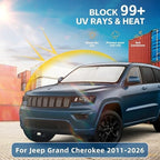 for Jeep Grand Cherokee 2014-2024 2025 2026 Windshield Sun Shade - Front Window Shade Custom Fit Grand Cherokee Accessories Sun Visor Foldable Shade Blocks UV Rays